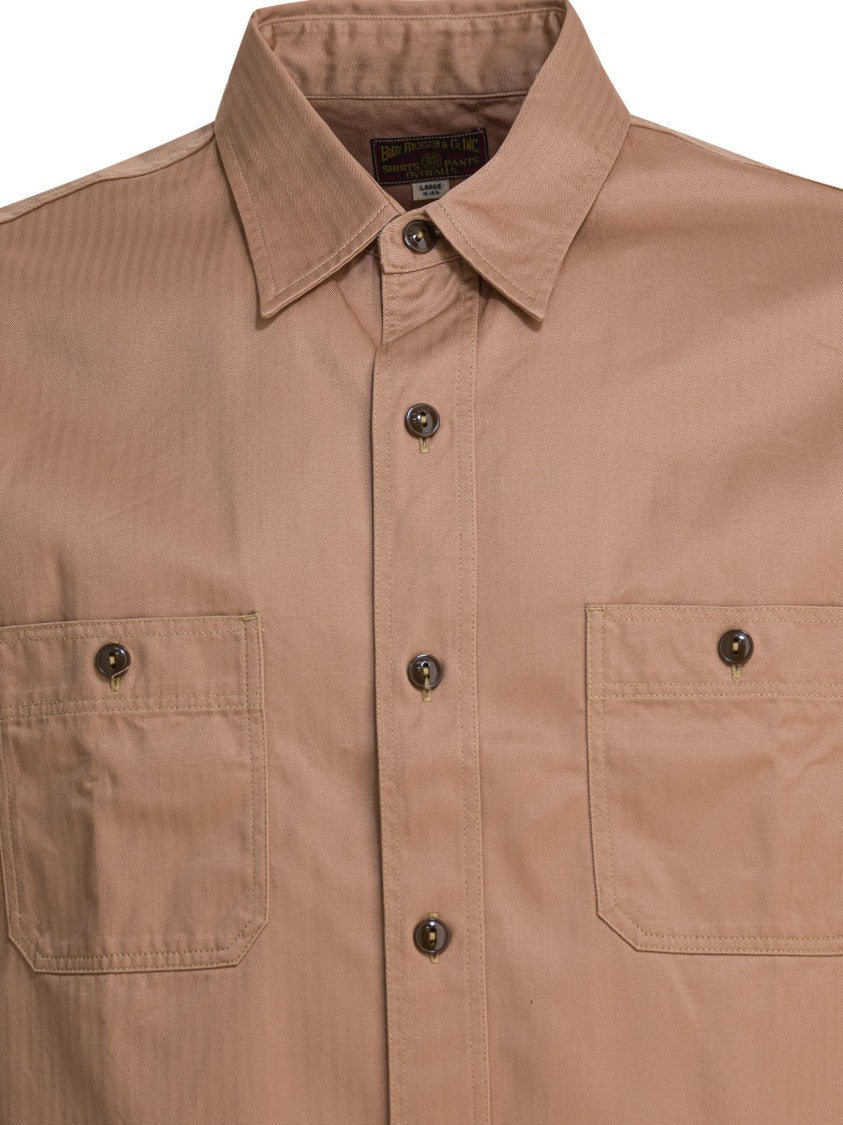 Buzz Rickson's Beige Short-Sleeve Shirt With Classic Collar