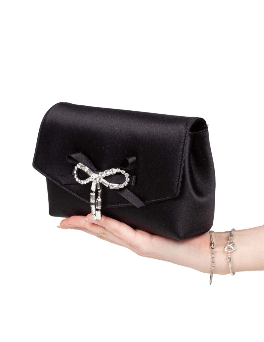 Jimmy Choo Mini Soft Bow Bag In Black Satin