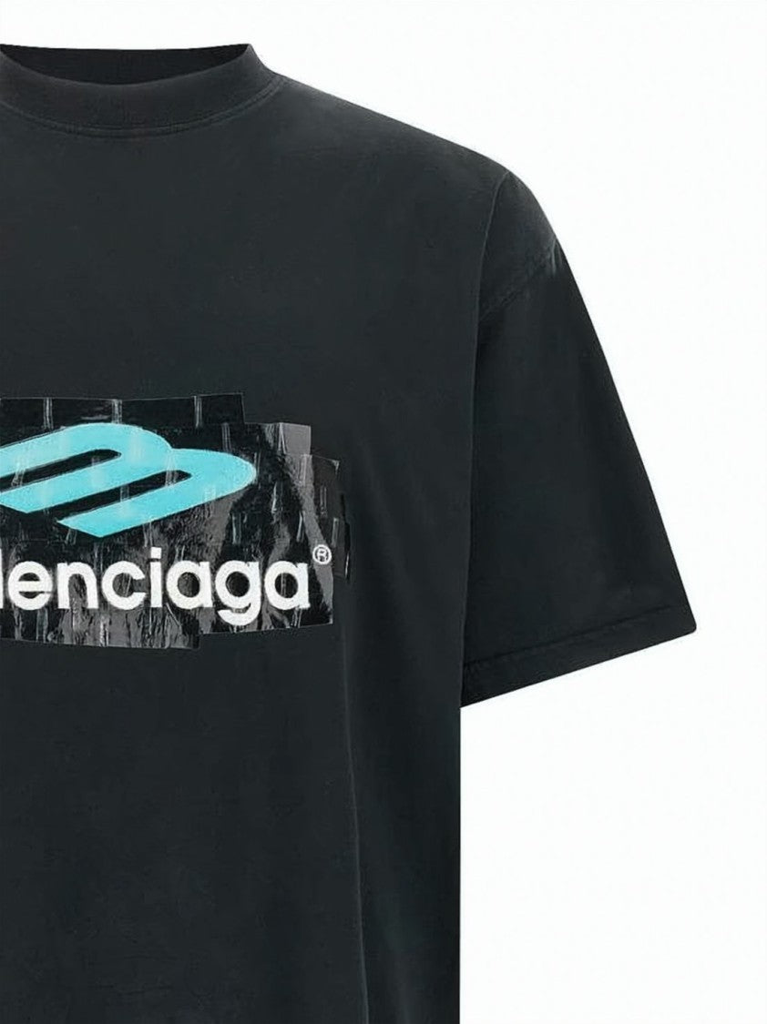 Balenciaga Black Graphic Logo Relaxed Cotton T-Shirt