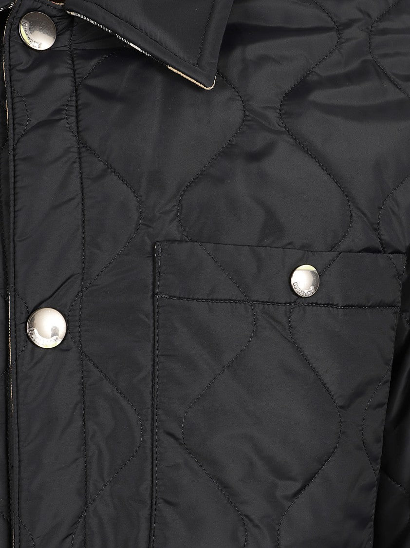 Burberry Quilted Button-Up Black Coat