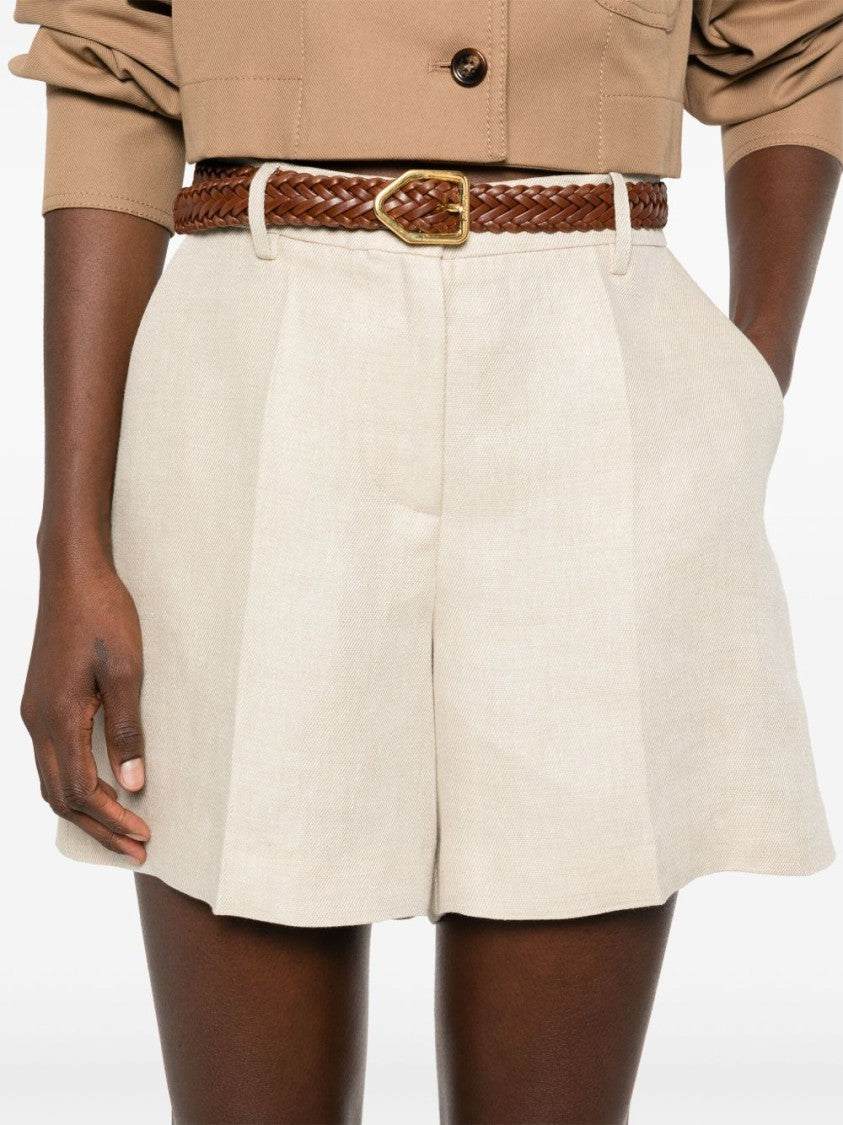 Parosh Beige Linen Tailored Shorts With High Waist