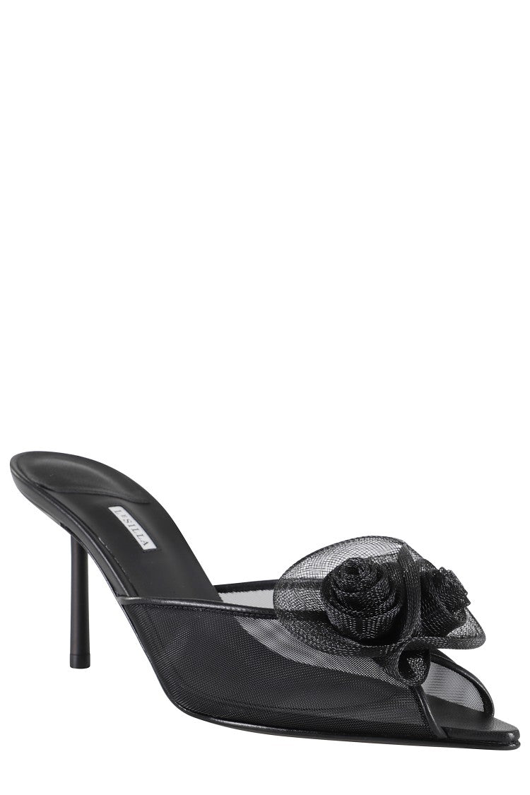 Le Silla Pointed Toe Sandals With 3D Floral Appliqué