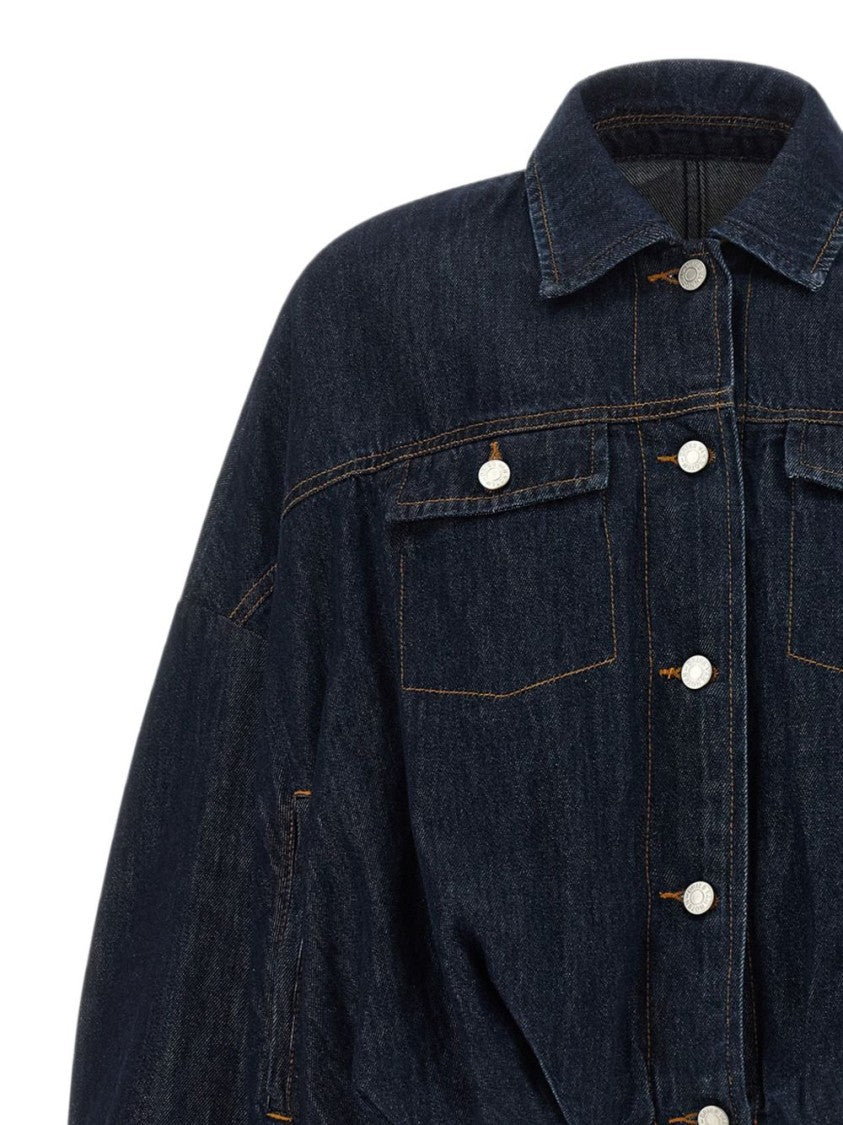Dries Van Noten Boxy Contrast Stitching Cropped Denim Jacket