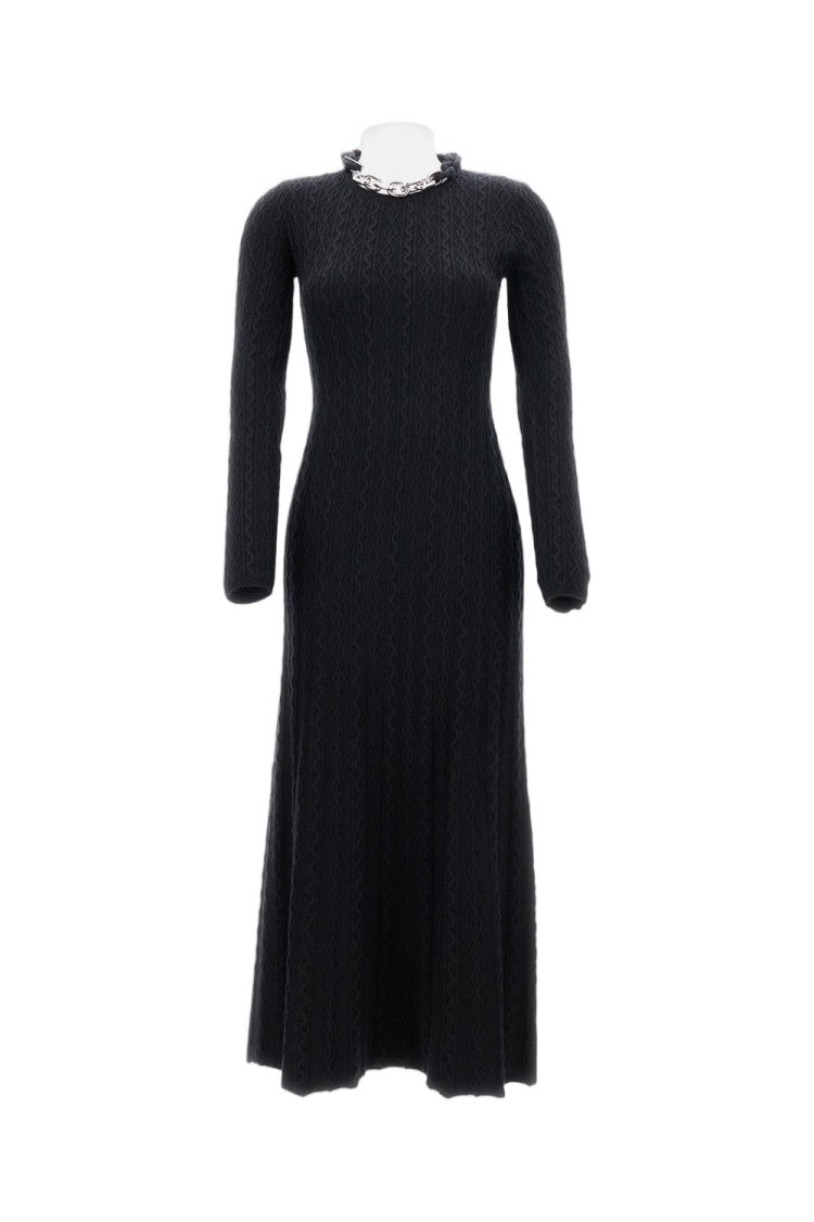 Rabanne Textured Midi Dress With Chain Detail And High Neck