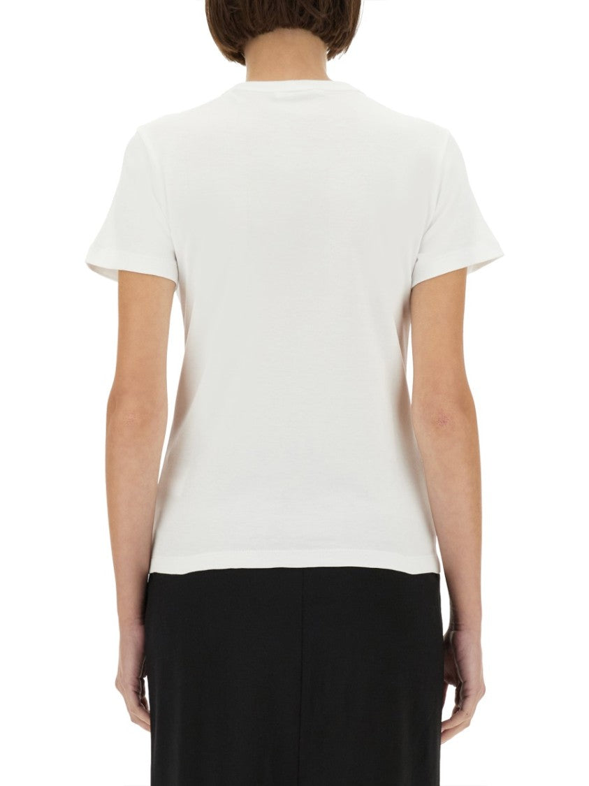 Helmut Lang Slim Fit White T-Shirt With Subtle Logo Embellishment