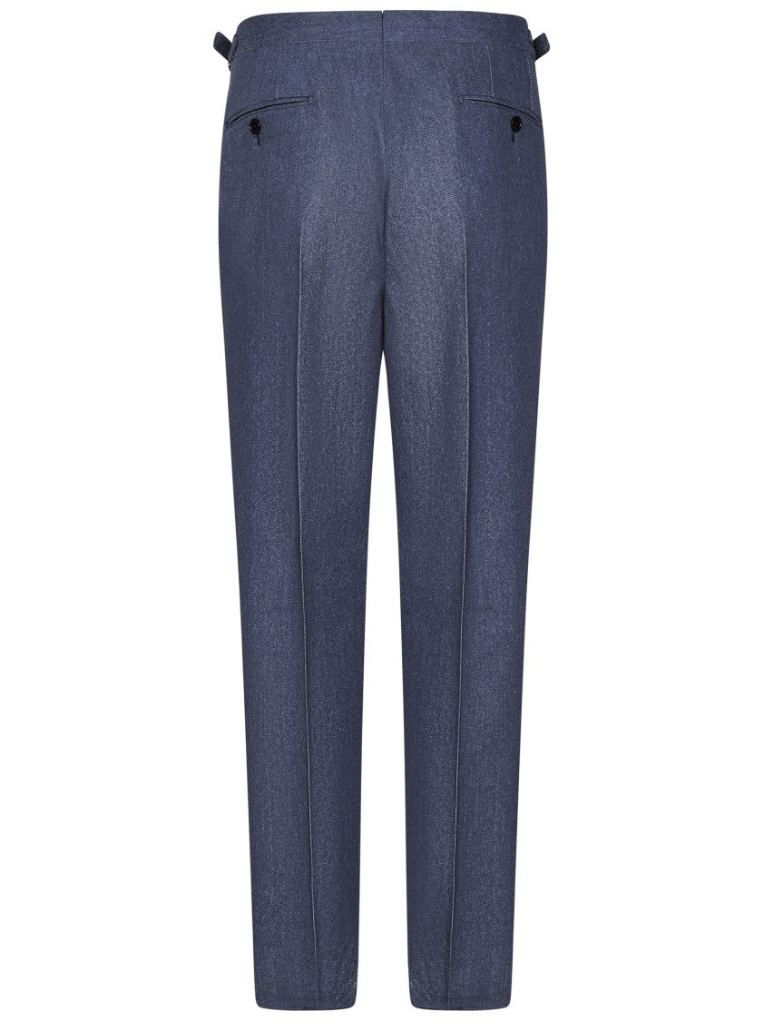 Franzese Collection Tailored Blue Australis Denim Super 150S Merino Wool Trousers