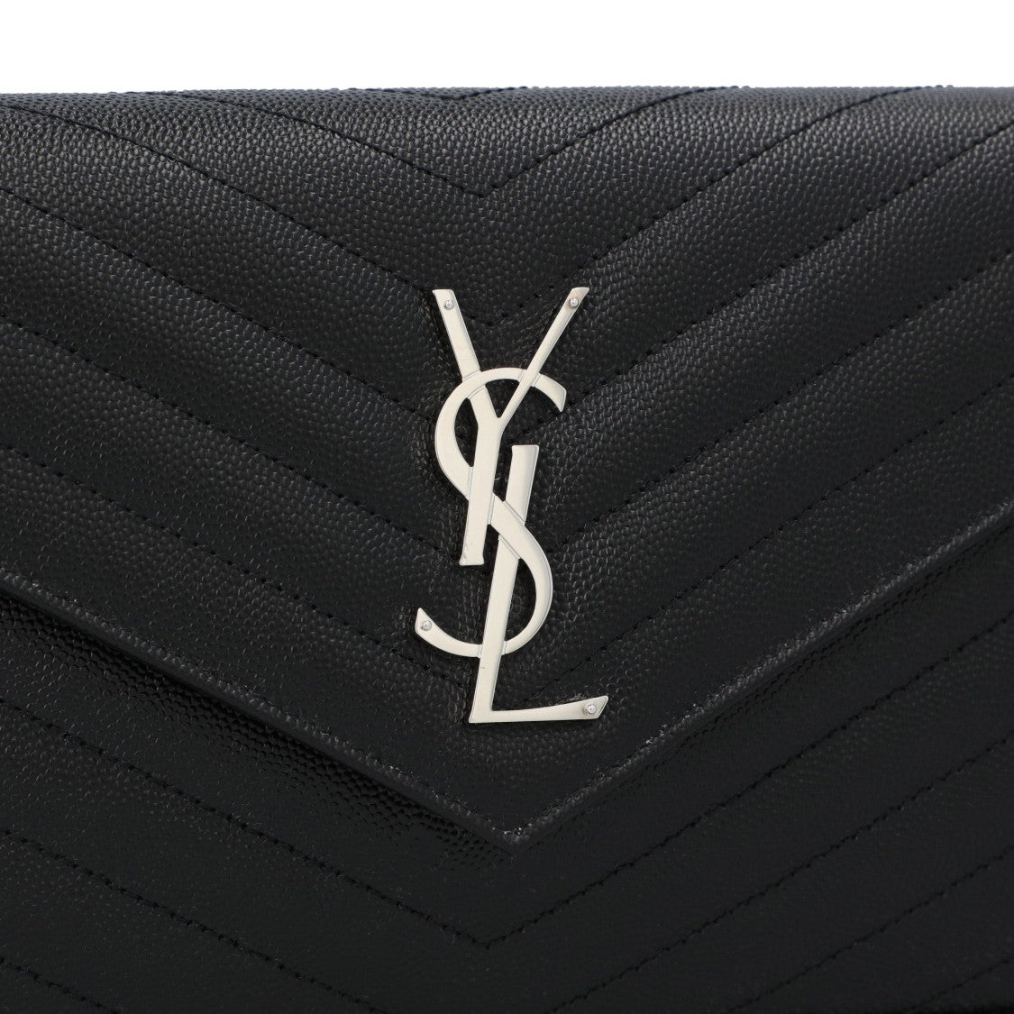 Saint Laurent Classic Cassandre Chain Wallet In Grain De Poudre Leather Black