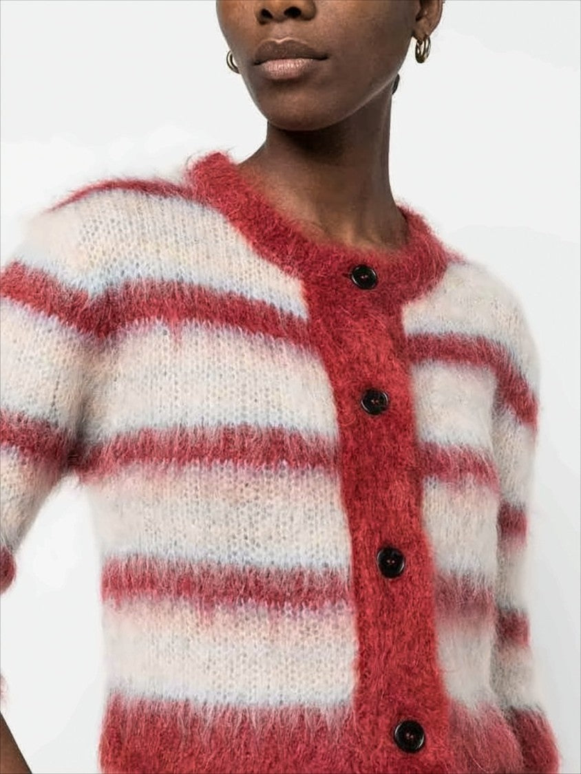 Marni Cropped Mohair-Blend Cardigan With Horizontal Stripe Pattern