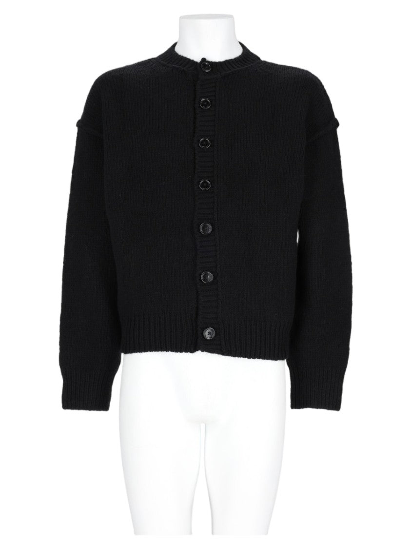 Our Legacy Ribbed Knit Black Wool Cardigan With Button-Up Front