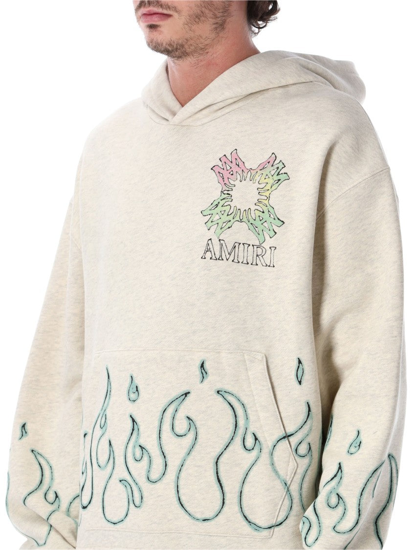 Amiri Ma Quad Flames Hand-Drawn Graphic Melange Hooded Sweatshirt