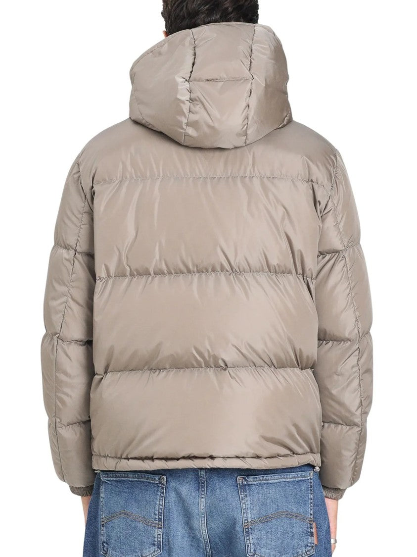 Armani Exchange Taupe Quilted Removable Hood Polyamide Down Jacket