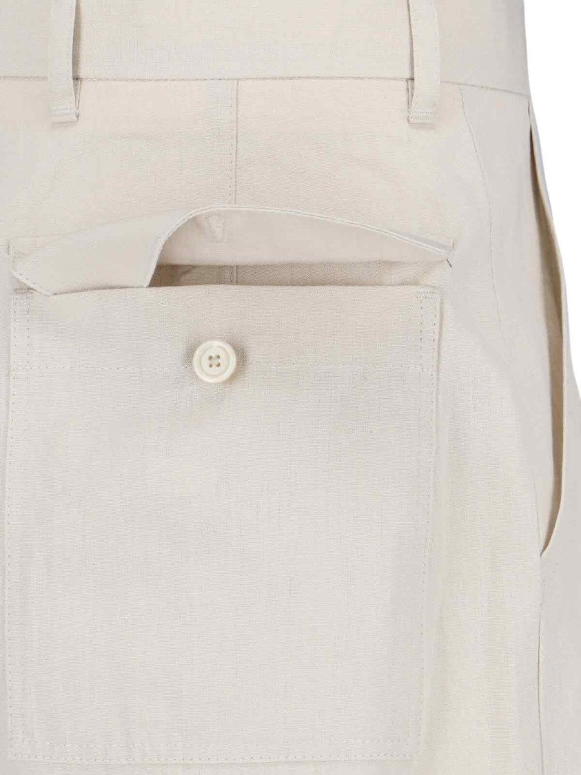 Lardini Cream Linen-Cotton Blend Tailored Shorts
