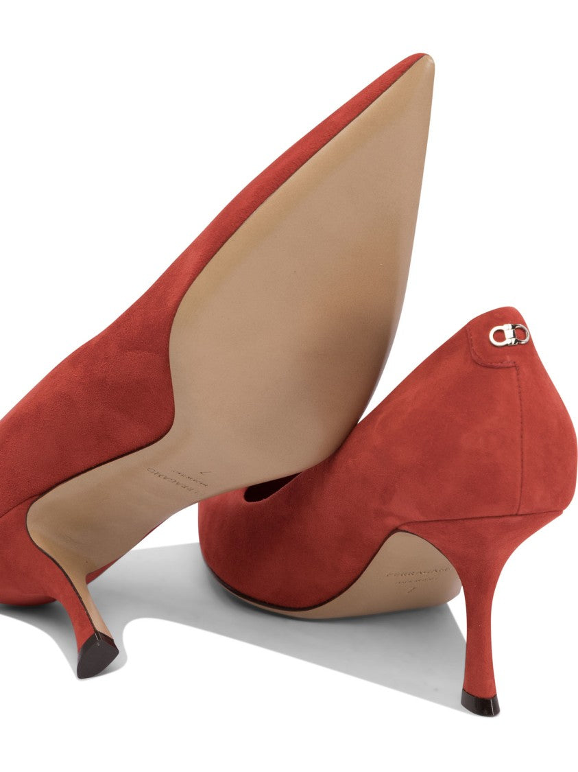 Ferragamo Red Suede And Leather Pointed Toe Pumps