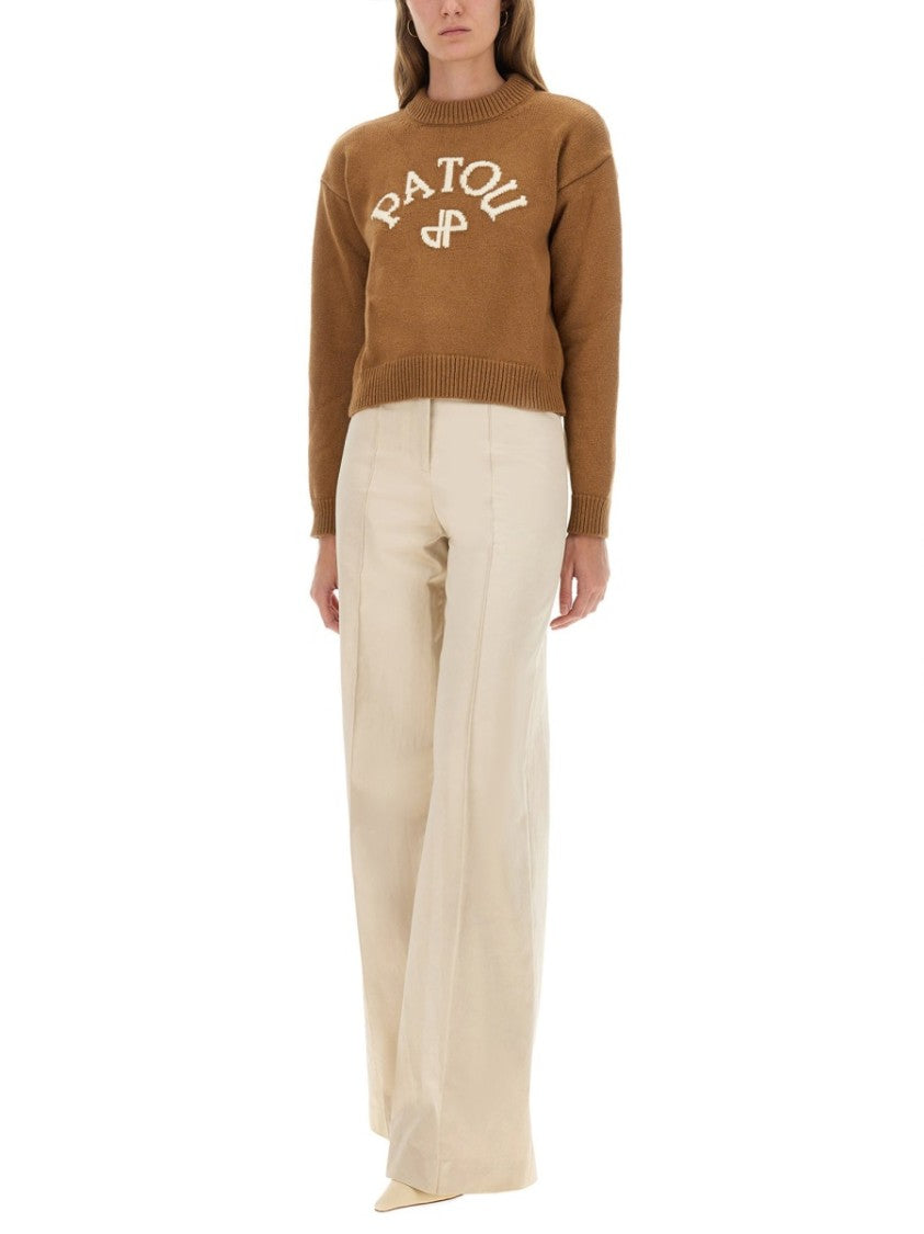 Patou Cropped Wool And Cashmere Sweater With Logo Detail