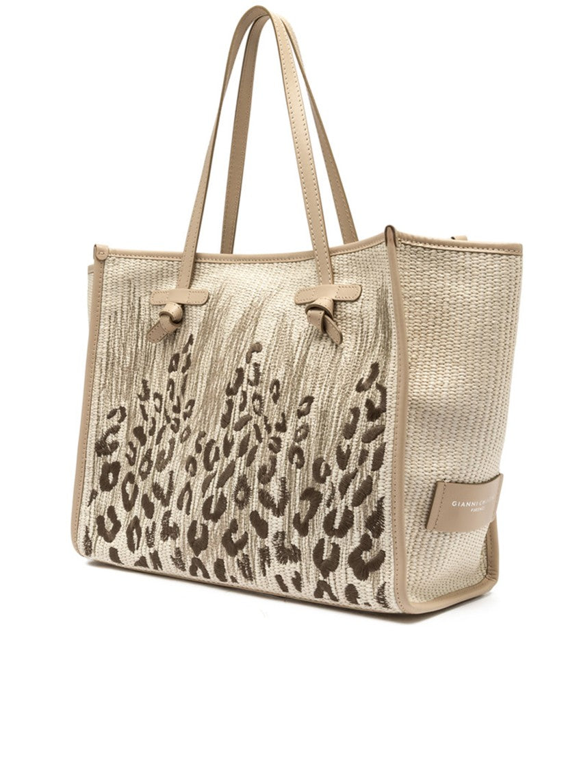Gianni Chiarini Marcella Abstract Leopard Print Woven Tote