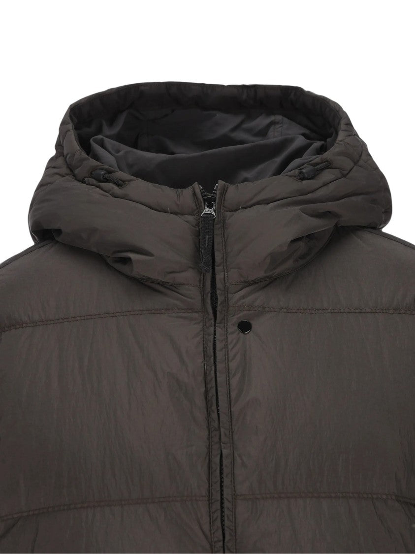 Stone Island Padded Quilted Jacket With Hood And Distinctive Sleeve Patch