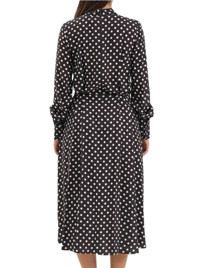 Mar De Margaritas Pleated Midi Dress With Gathered Sleeves And Polka Dot Pattern
