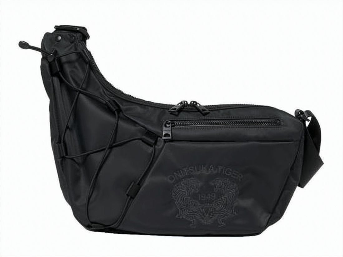 Onitsuka Tiger Smooth Polyamide Black Belt Bag With Zippered Pocket