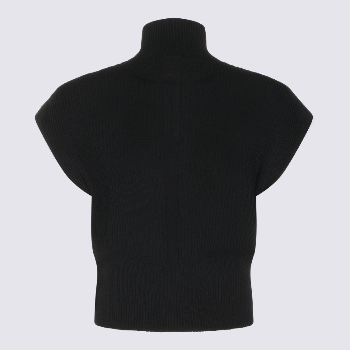 Rick Owens Cropped Black Sweater With High Turtleneck And Ribbed Texture