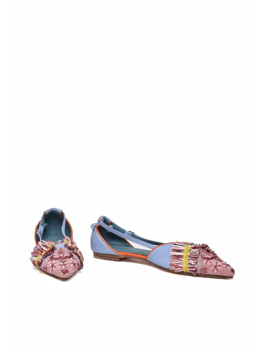 Meher Kakalia Sky Blue Pink Leather Sling-Back Ballerina