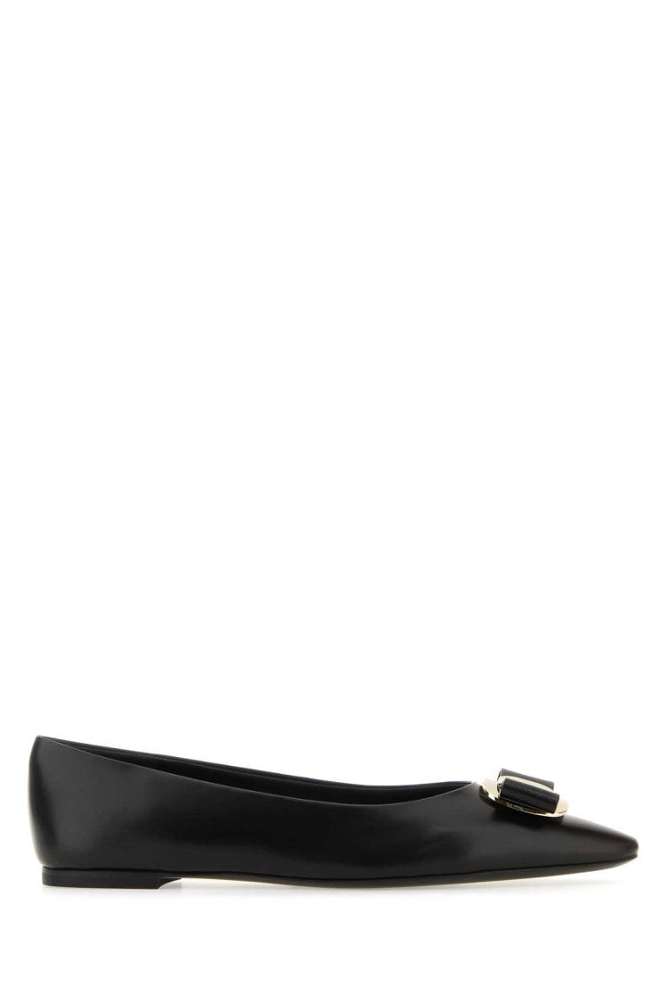 Salvatore Ferragamo Black Leather Zea Ballerinas