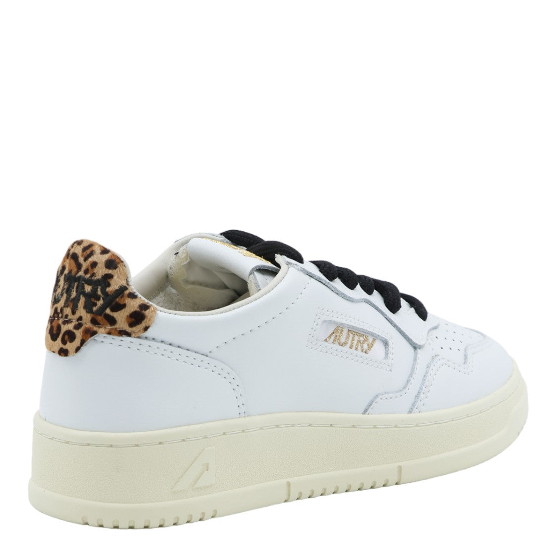 Autry Low-Top White Leather Sneakers With Leopard Print Accent