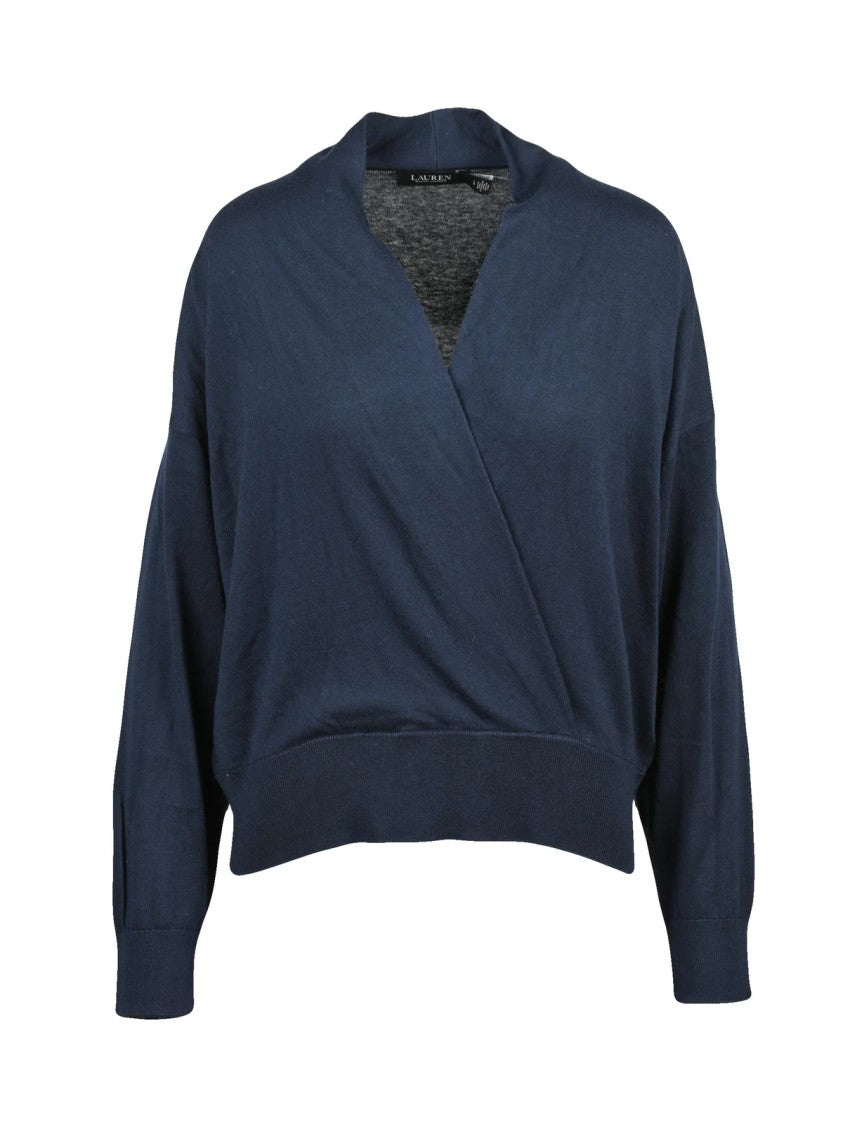 Lauren Ralph Lauren Blue Crossover Cotton-Modal V-Neck Sweater