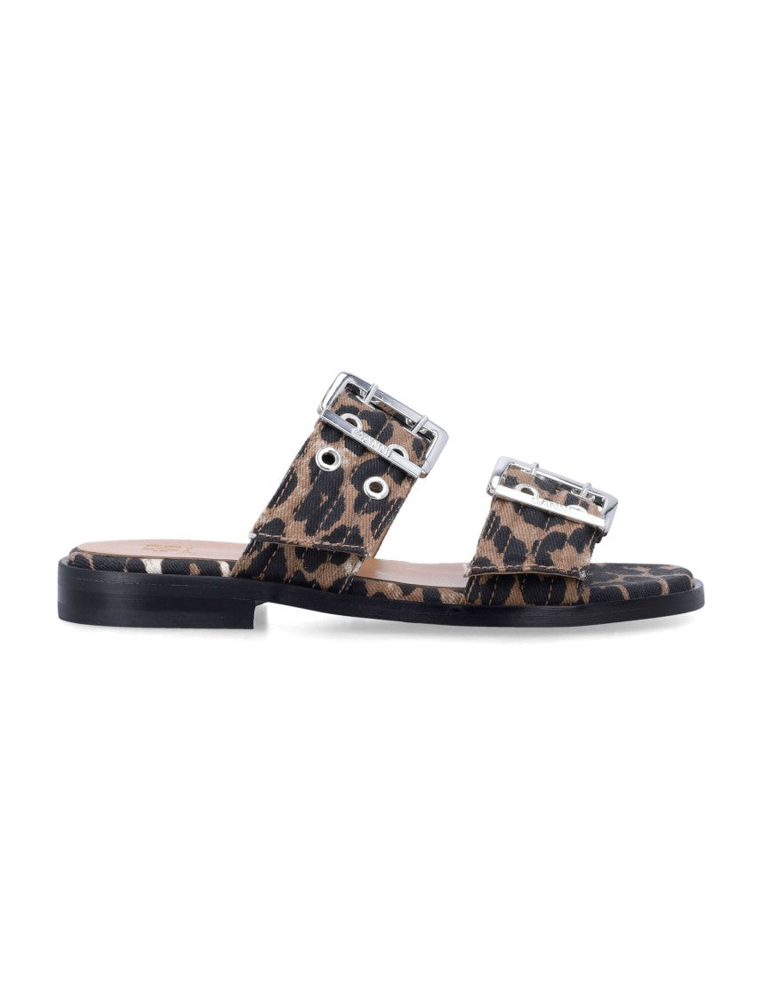 Ganni Two Strap Animal Print Sandals