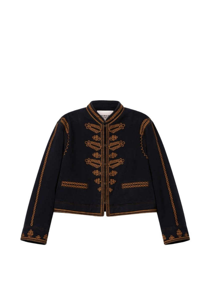 Isabel Marant Étoile Cropped Boxy Coat With Intricate Golden Embroidery