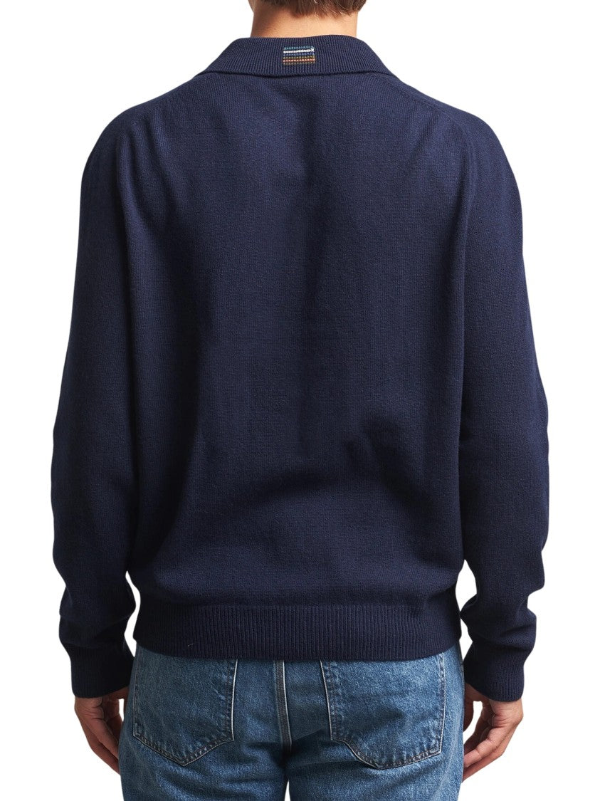 Paul Smith Knitted Navy Wool Polo Shirt With Classic Collar
