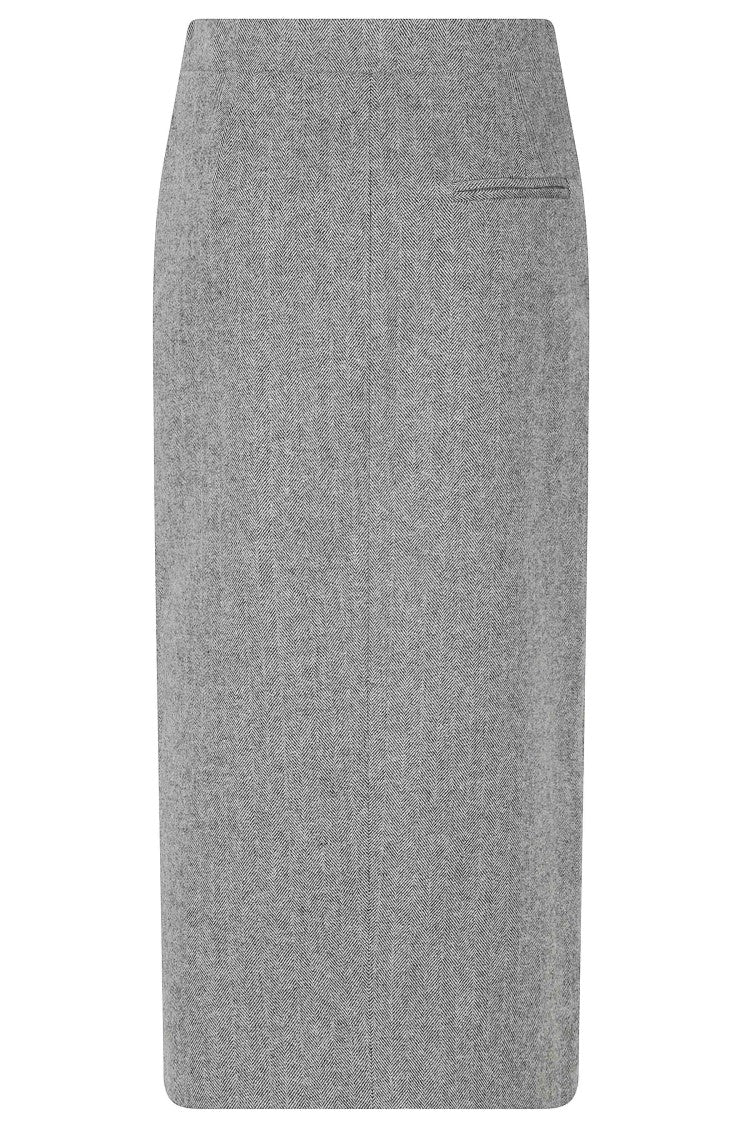 Isabelle Blanche Gray Wrap Side Zipper Wool-Blend Midi Skirt