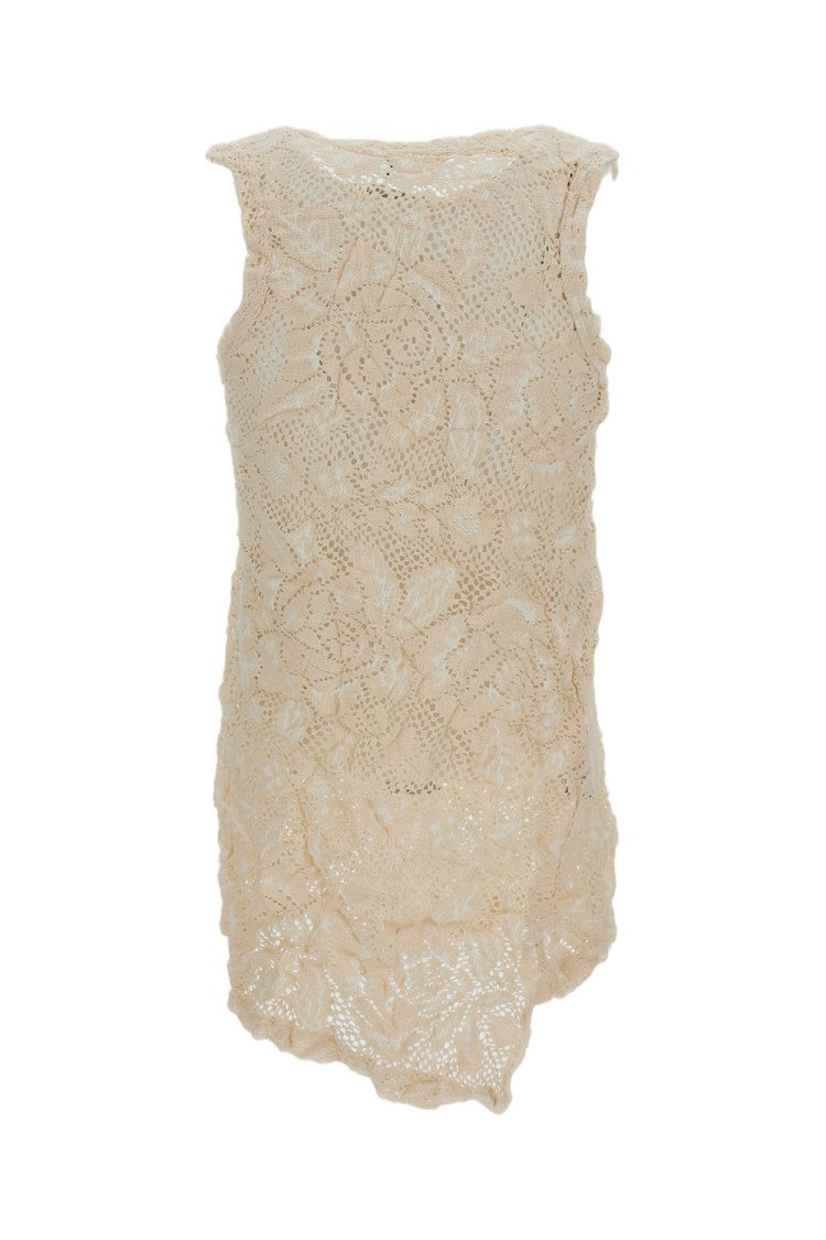 Comme Des Garçons White Shirred Floral Embroidered Tank Top