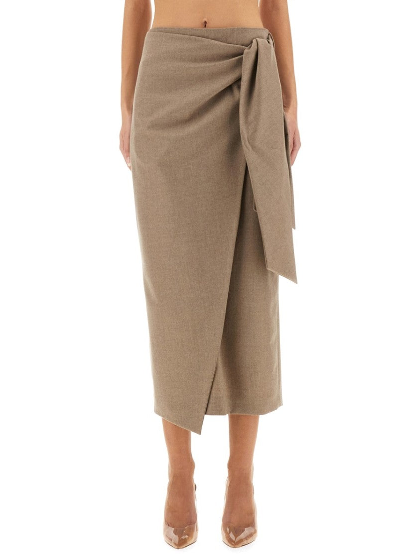 Max Mara Midi Wrap Skirt With Side Tie Detail In Cashmere Blend