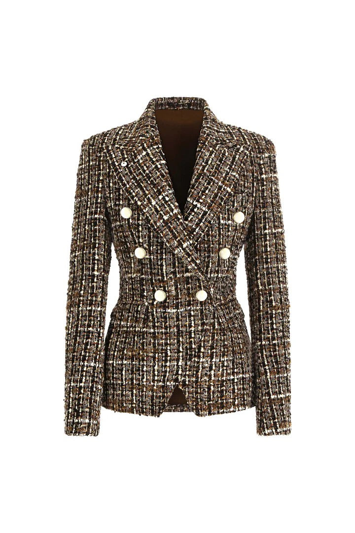 L.B.M. 1911 Double-Breasted Bouclé Tweed Jacket With Gold-Tone Buttons