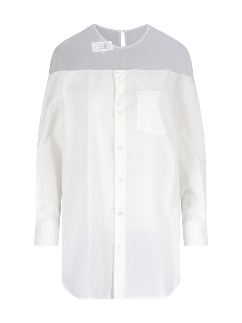 Mm6 By Maison Margiela White Minimalist Sheer Yoke Button-Down Top