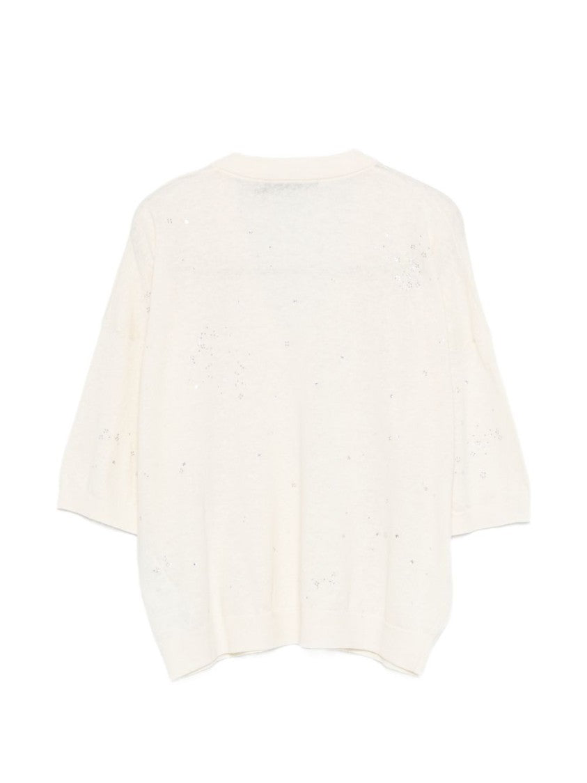 Seventy Sergio Tegon Relaxed Fit Cream Sweater With V-Neckline