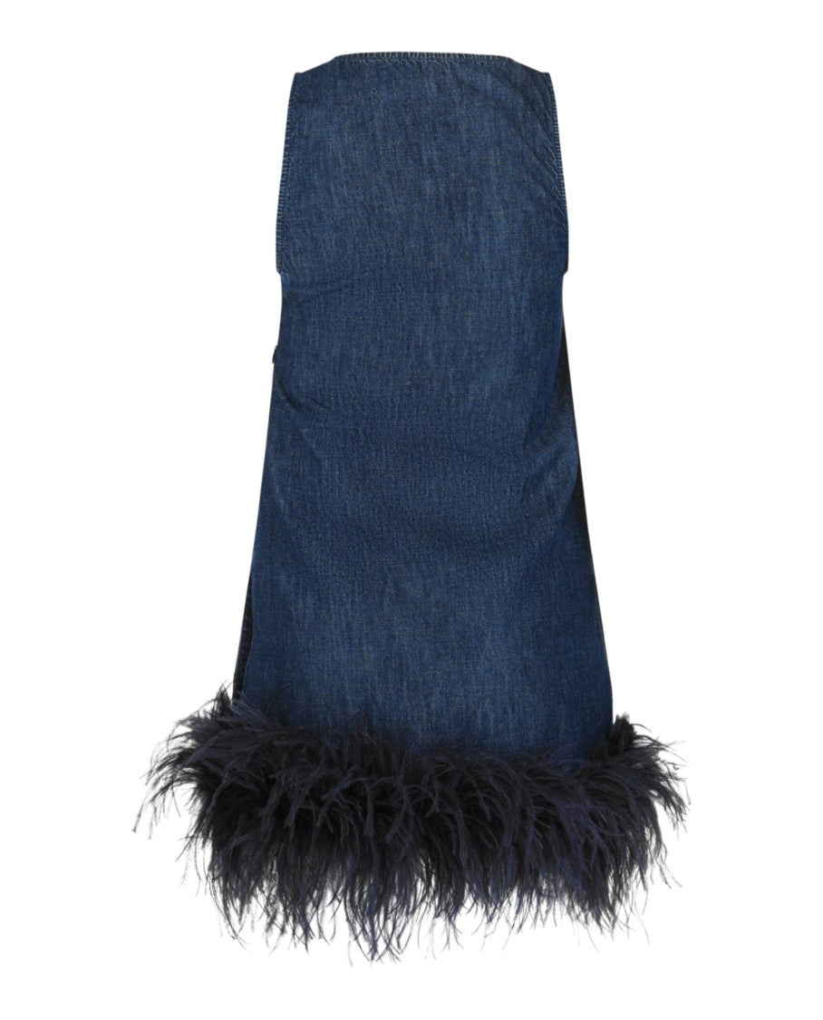 Valentino Denim Feather-Trim Mini Dress