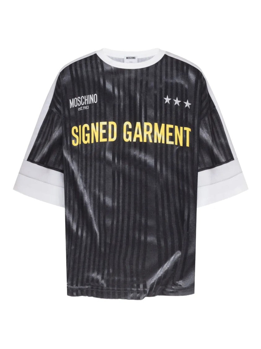 Moschino Loose-Fit T-Shirt With Vertical Stripes And Statement Print