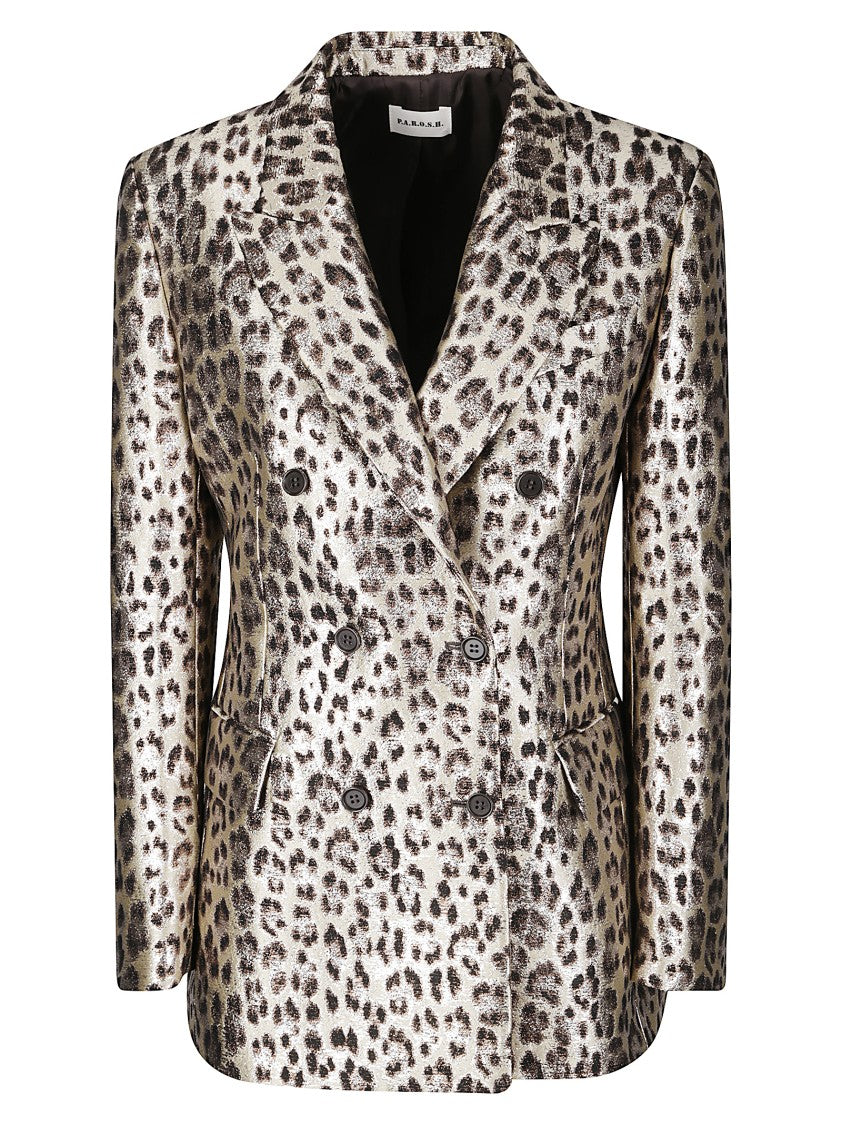 P.A.R.O.S.H. Double-Breasted Leopard Print Blazer With Textured Finish
