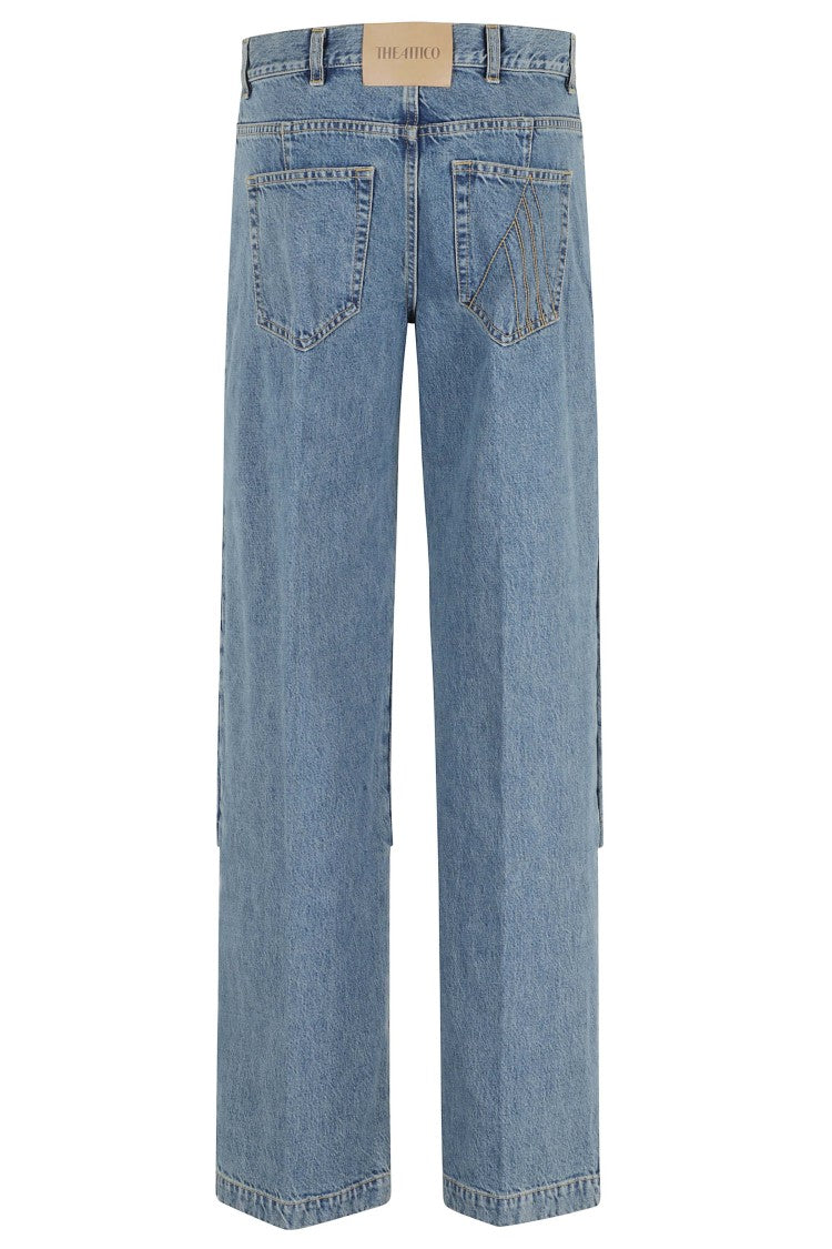 The Attico Denim Blue Cargo Wide-Leg Cotton Jeans
