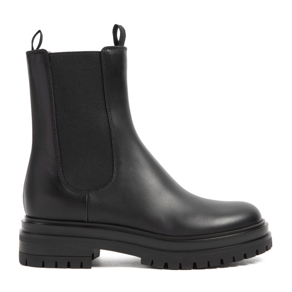 Gianvito Rossi Black Leather Biker Boots With Elasticated Inserts And Slip-On Design