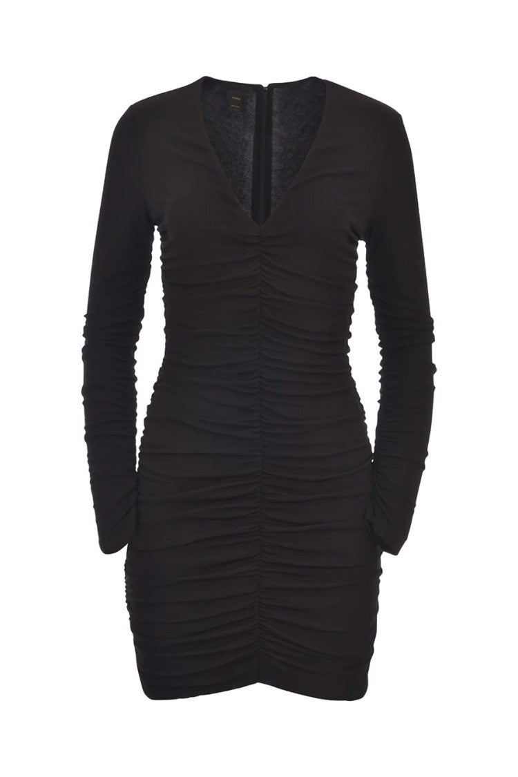 Pinko Fitted Black Mini Dress Ruched V-Neckline