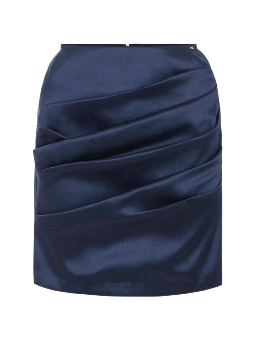 Elisabetta Franchi Black Mini Satin-Finish Draped Skirt