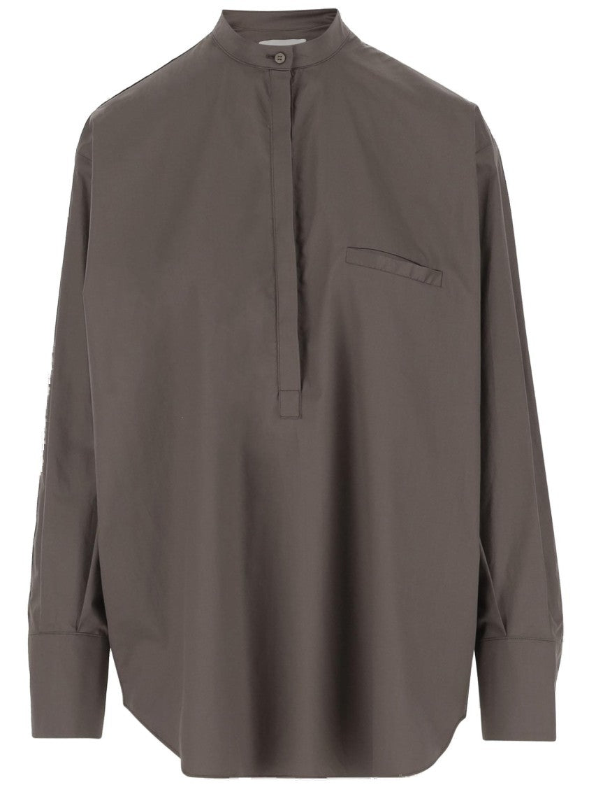 Sa Su Phi Wide Fit Cotton Shirt With Mandarin Collar