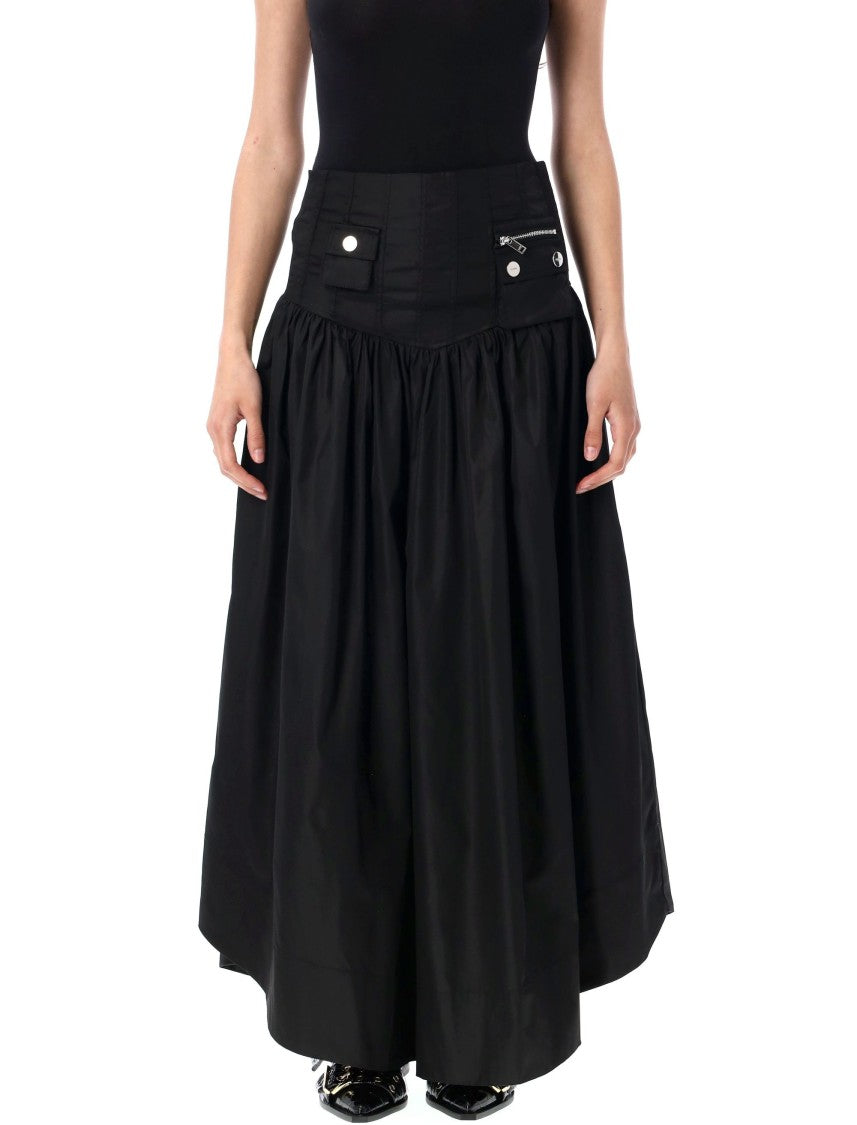 Ganni Duchesse Nylon Long Pocket Skirt