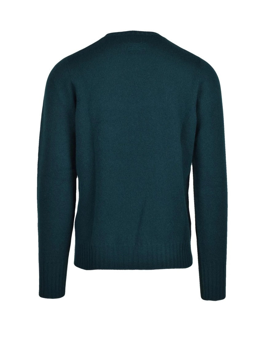 Drumohr Bottle Green Lambswool Fine Knit Crewneck Sweater