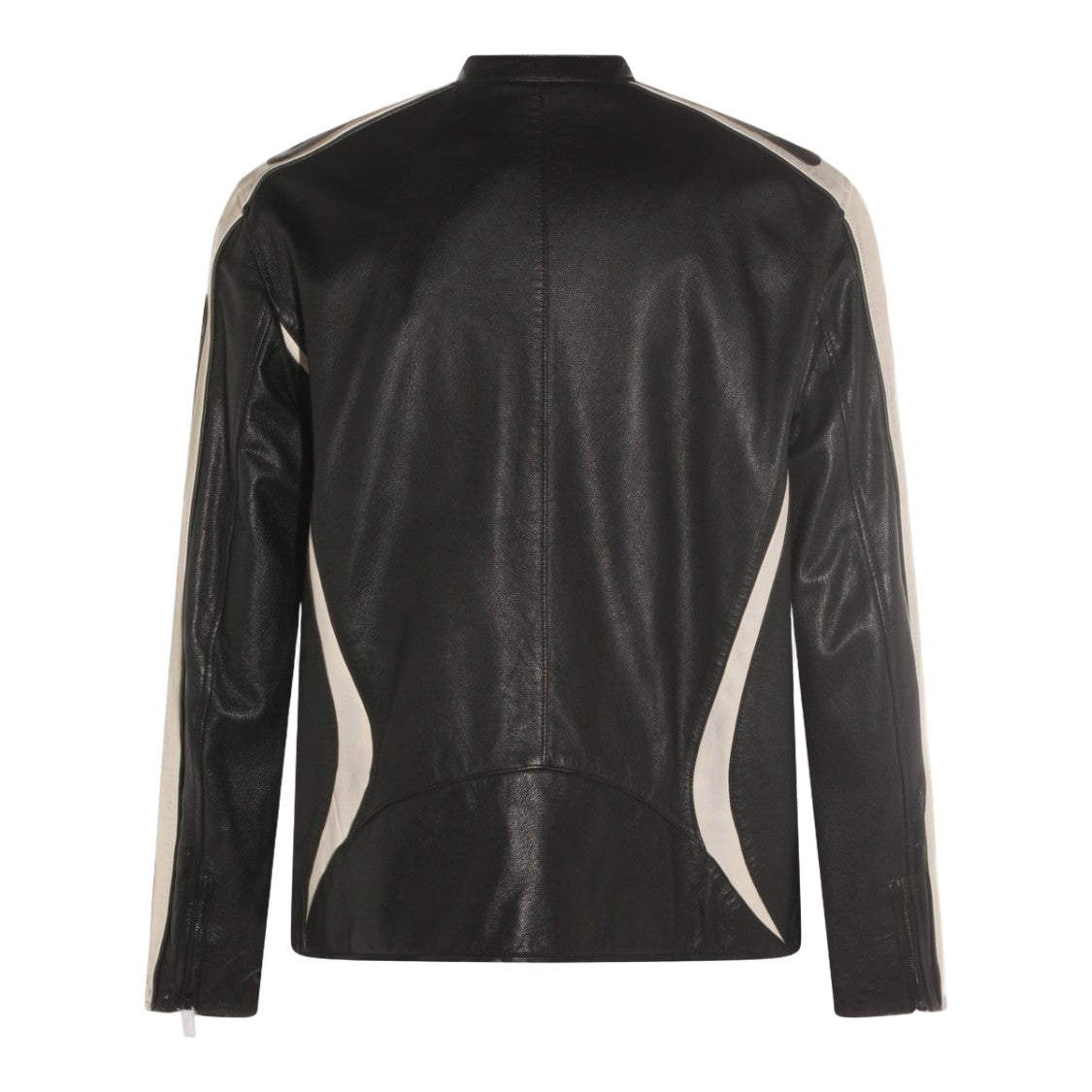 Diesel Sporty Black Leather Jacket With Contrasting Panels
