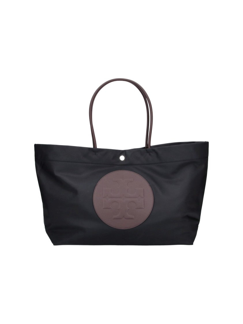 Tory Burch Black Ella Twist Fabric Tote Bag