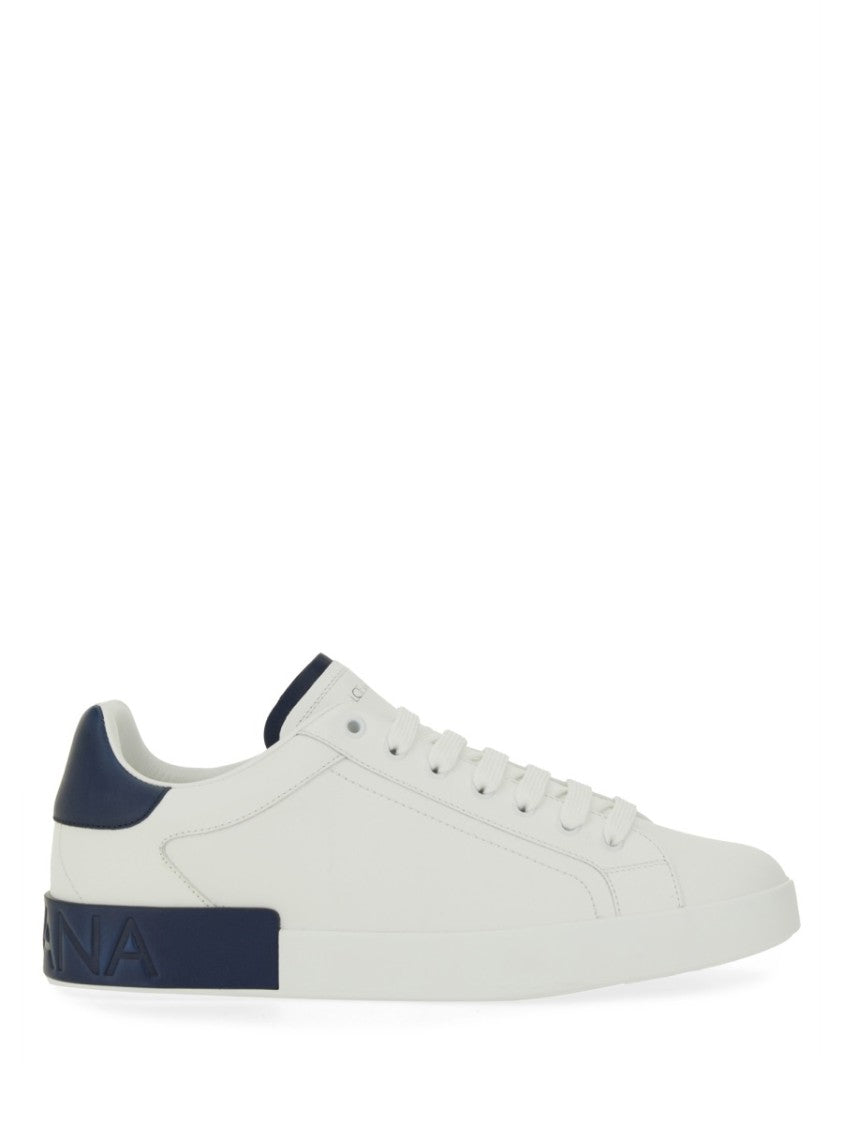 Dolce & Gabbana Low-Top Sneaker In Smooth Leather With Navy Accents
