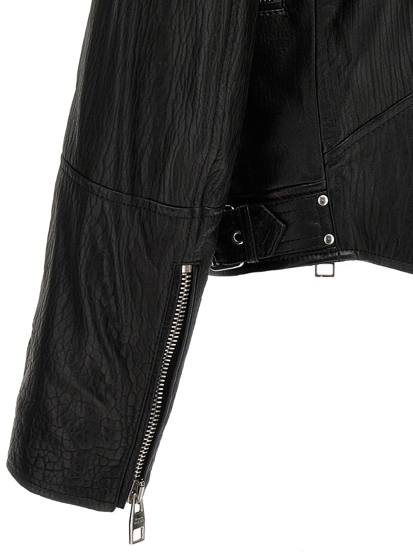 Mcqueen Textured Leather Jacket With Zip Closure